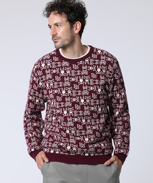 オリジナルジャガード 　クルーネック総柄ニット