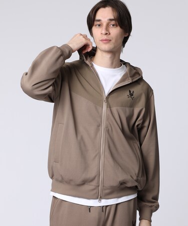 異素材切替　 ワッフルストレッチパーカ