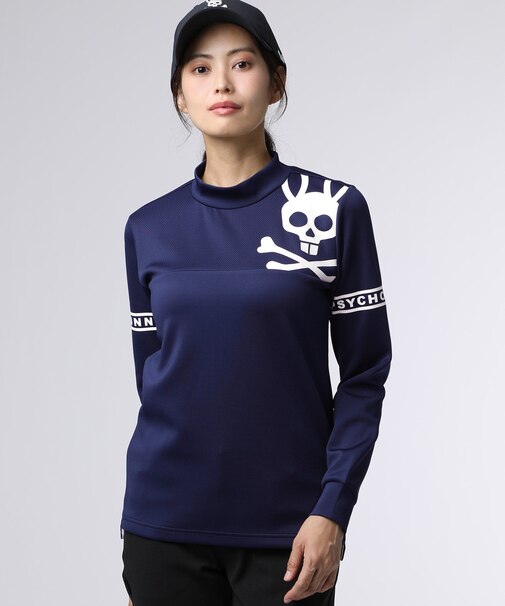 [GOLF][WOMEN]ラインスリーブロゴ　 モックネックＴシャツ