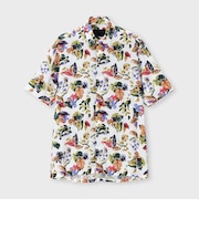 FLOWER PRINT FLY FRONT SS SHIRT [ドローイングフラワー プリントSSシャツ]