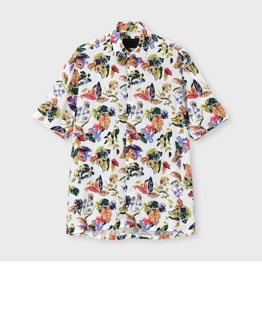 FLOWER PRINT FLY FRONT SS SHIRT [ドローイングフラワー プリントSSシャツ]