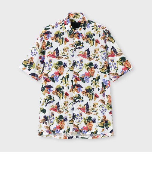 FLOWER PRINT FLY FRONT SS SHIRT [ドローイングフラワー プリントSSシャツ]