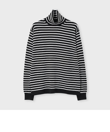 EFMW BORDER TURTLE NECK KNIT [エクストラファインメリノ ボーダータートル]