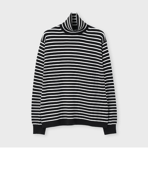 EFMW BORDER TURTLE NECK KNIT [エクストラファインメリノ ボーダータートル]