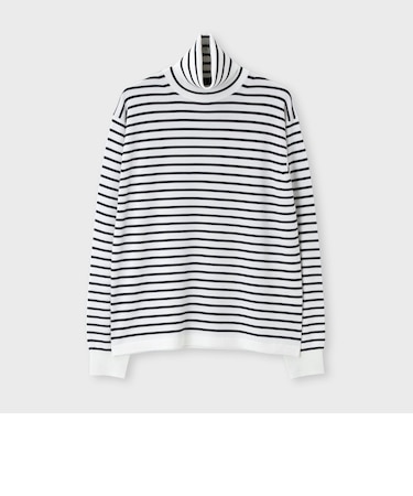 EFMW BORDER TURTLE NECK KNIT [エクストラファインメリノ ボーダータートル]