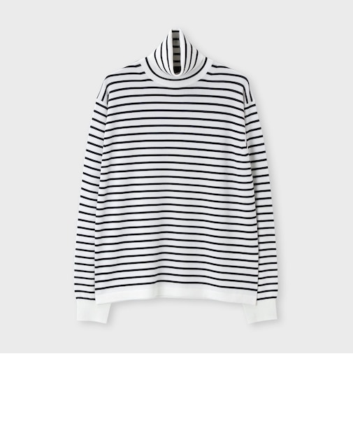 EFMW BORDER TURTLE NECK KNIT [エクストラファインメリノ ボーダータートル]