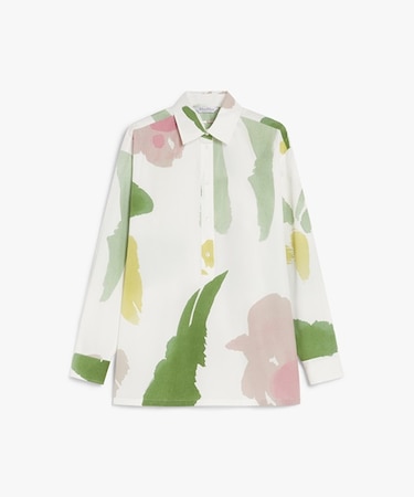 ピュア コットン ポプリン プリント ブラウス