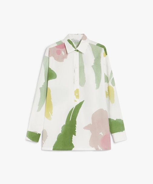 ピュア コットン ポプリン プリント ブラウス