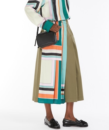 バイマテリアル プリーツ スカート