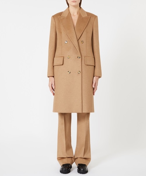 MaxMara ベージュ ダブルブレスト コート ピュア キャメル ダブルブレスト コート｜マックスマーラの
