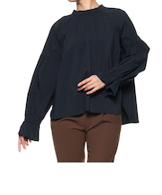 ウォッシャブル スタンドカラーバックリボンブラウス