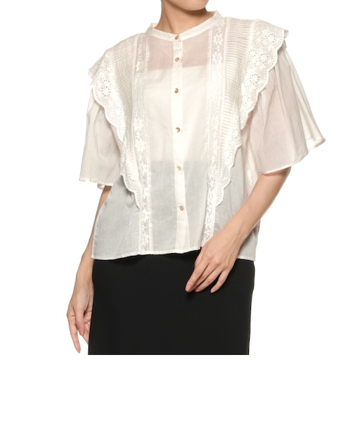 ウォッシャブル フリルレース シアーブラウス