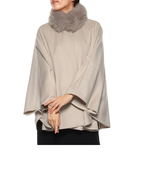 フォックスファー付きカシミ素材ヤケープコート