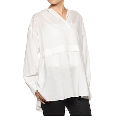 ウォッシャブル シアー素材ギャザーフレアブラウス