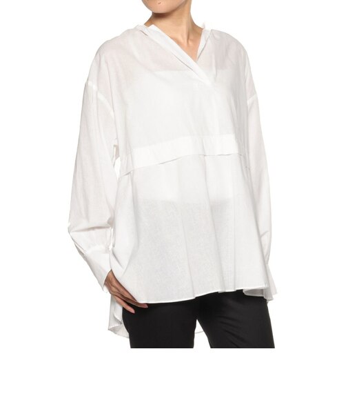 ウォッシャブル シアー素材ギャザーフレアブラウス