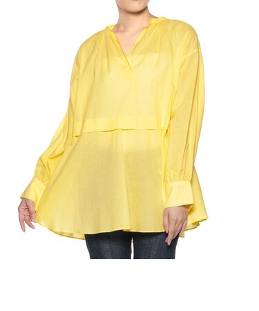 ウォッシャブル シアー素材ギャザーフレアブラウス