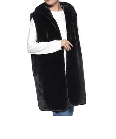 フェイクファー フーデッドロングジレ