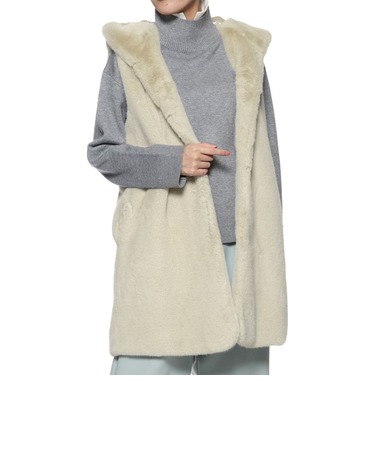 フェイクファー フーデッドロングジレ