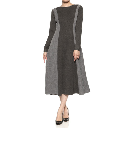 ウォッシャブル ニット×布帛切替ドレス