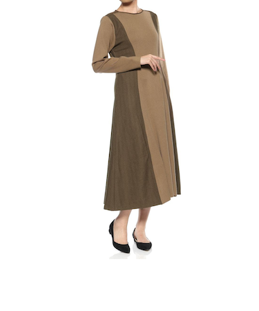 ウォッシャブル ニット×布帛切替ドレス