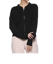 ジップアップ 襟付きリブニットカーディガン