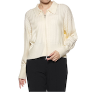 ジップアップ 襟付きリブニットカーディガン