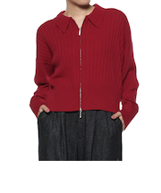 ジップアップ 襟付きリブニットカーディガン