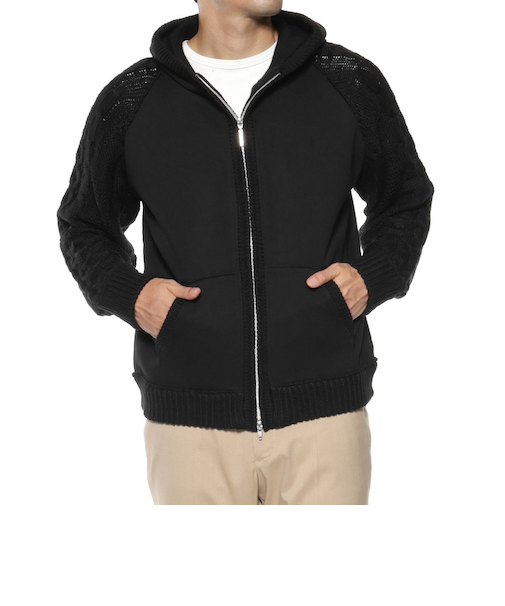 異素材コンビネーション ジップアップパーカー