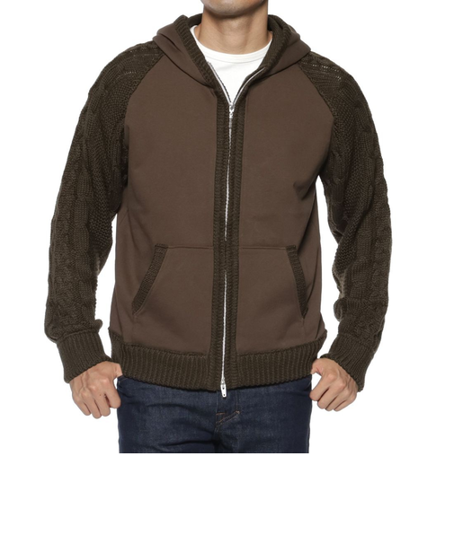 異素材コンビネーション ジップアップパーカー