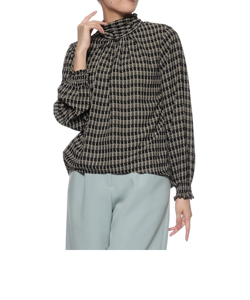 ウォッシャブル バックリボン プリントブラウス