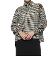 ウォッシャブル バックリボン プリントブラウス