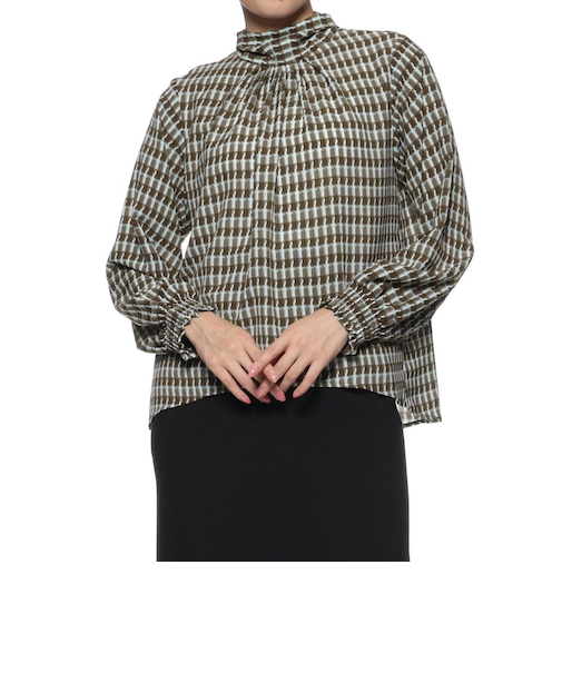 ウォッシャブル バックリボン プリントブラウス