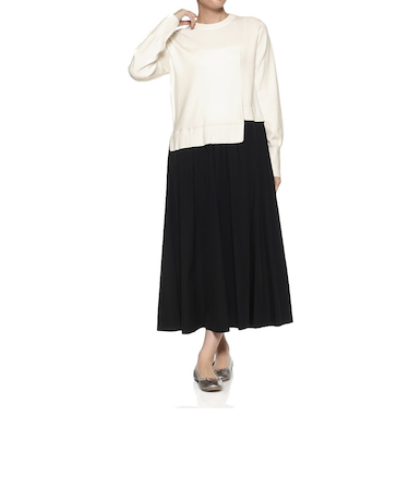 ニット×布帛 コンビネーション アシンメトリーデザインドレス