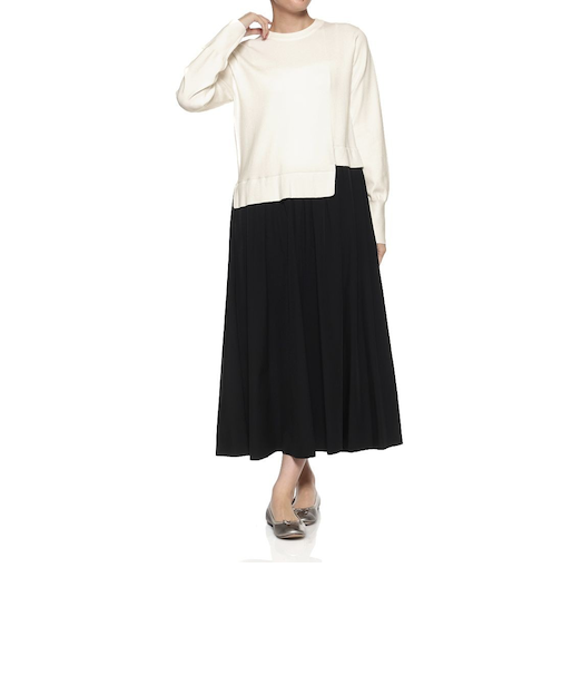 ニット×布帛 コンビネーション アシンメトリーデザインドレス