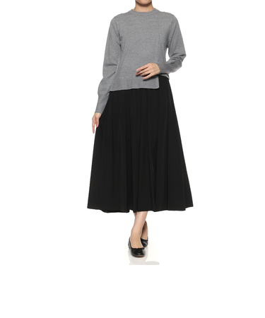 ニット×布帛 コンビネーション アシンメトリーデザインドレス