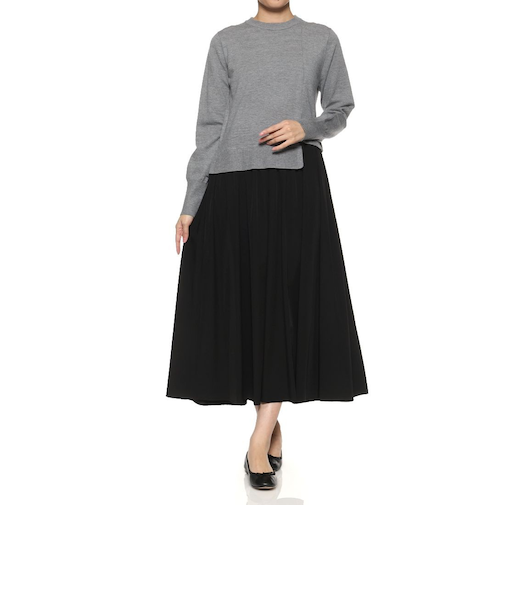 ニット×布帛 コンビネーション アシンメトリーデザインドレス