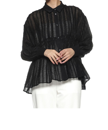 ウォッシャブル フレアシャギー素材ギャザーブラウス