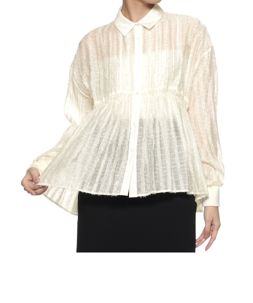 ウォッシャブル フレアシャギー素材ギャザーブラウス