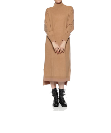 カシミヤ素材モックネックニットドレス
