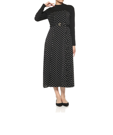 ウォッシャブル 異素材コンビネーションドット柄ドレス