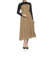 ウォッシャブル 異素材コンビネーションドット柄ドレス