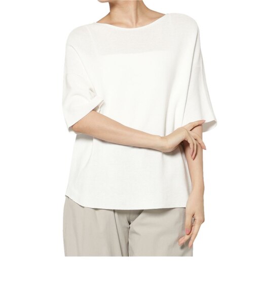 コットン素材 ハーフスリーブ ボートネックニットプルオーバー