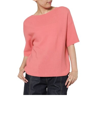 コットン素材 ハーフスリーブ ボートネックニットプルオーバー