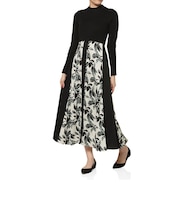 異素材コンビネーション フラワープリントドレス