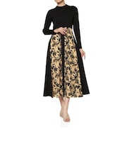 異素材コンビネーション フラワープリントドレス