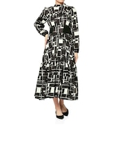 ウォッシャブル ジオメトリック柄ロングドレス