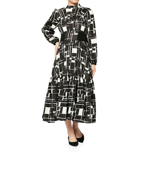 ウォッシャブル ジオメトリック柄ロングドレス