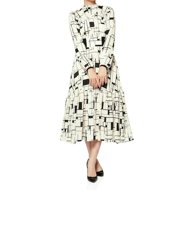 ウォッシャブル ジオメトリック柄ロングドレス