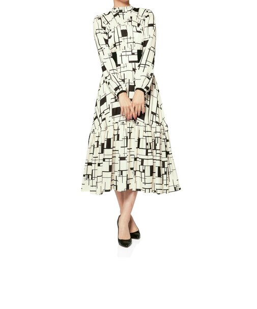 ウォッシャブル ジオメトリック柄ロングドレス