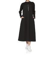 ウォッシャブル 異素材コンビネーション ドローストリングドレス